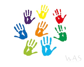 20 pcs Colorful Handprint Decal Stickers for Classroom Wall Decorations Playroom Nursery Room Kids Room Wall Decor, Art Party Wall Decals