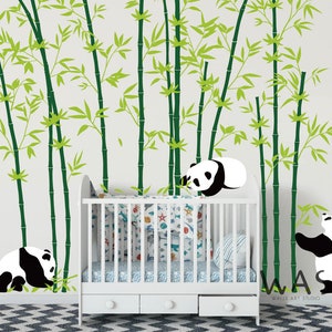 Panda Tree Wall Decals, Panda Wall Decals and Bamboo Decals,Large Tree Wall Decals, Panda Wall Stickers, Panda Bear With Bamboo Wall Decals image 2