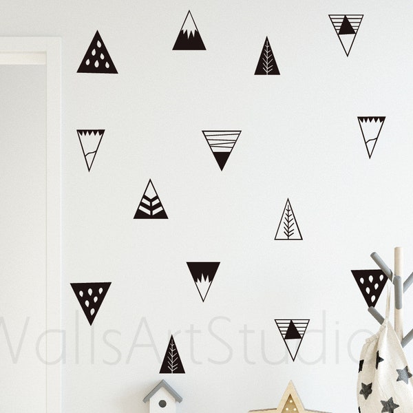 Adventure  Mountain Vinyl Decals, ,Triangle Wall Decal, Nursery Room  Decal, Kids Wall Decor,Boy'S Room Decor, 24 pcs set pattern Decal