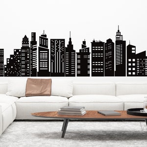 City Skyline Wall Decal,Large City Decal,City Vinyl Wall Sticker,Skyscraper Wall Decal Office Home Nursery Decor, Superhero City Wall Decals