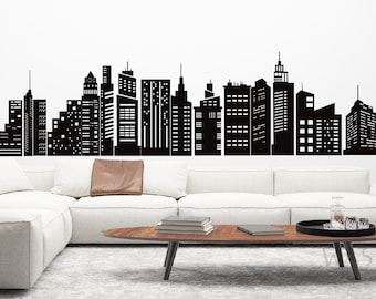 City Skyline Wall Decal,Large City Decal,City Vinyl Wall Sticker,Skyscraper Wall Decal Office Home Nursery Decor, Superhero City Wall Decals