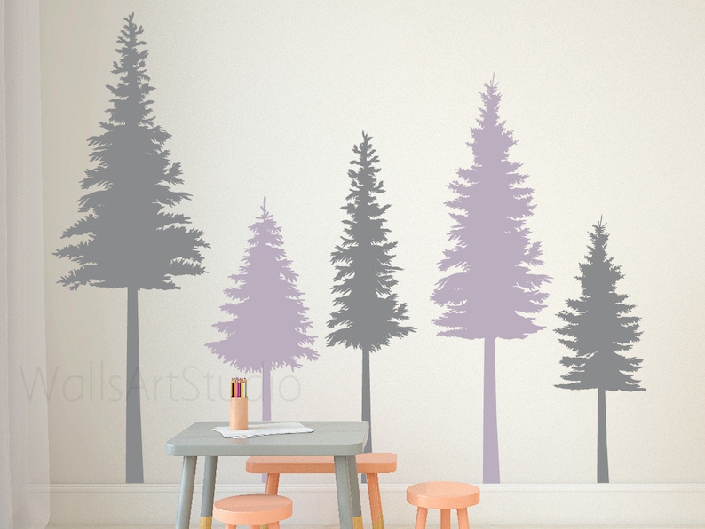 Pine Trees Wall Decals Forest Tree Wall Decalswild Life Etsy