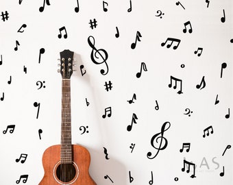 60 pegatinas de pared con notas musicales, notación de notas musicales dibujadas a mano, pegatinas de pared de vinilo removibles para aula, estudio de música, sala de baile, dormitorio