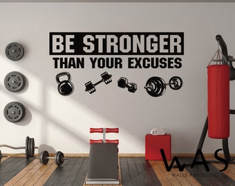 2 Pieces Gym Wall Decal Motivational Vinyl Decals Be Stronger Than Your... 