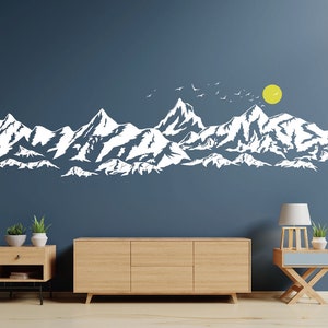 Large Mountains Wall Decal For Kids Room Nursery ,Moutains With Sun Birds Decals, Moutains Vinyl Decals Decor ,Bedroom Wall Decor