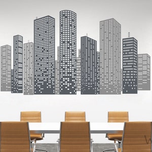 City Skyline Wall Decal Geometric Buildings Silhouettes Removable Vinyl Stickers, Black City Skyline Wall Stickers City Building Silhouettes