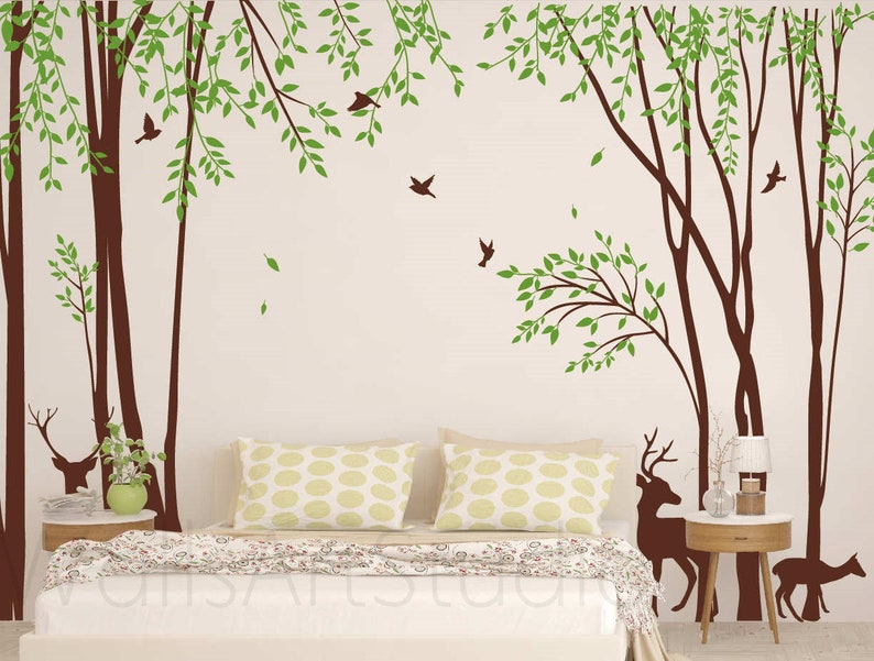 Forest Tree Wall Decal Leafy Weeping Willow Tree Decal Etsy
