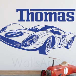 Racing Car Decal -Custom Name Wall Decal-Vinyl Wall Decor For Boys Room-Playing Room, Game Room Wall Decor