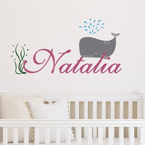 Whale With Name Decal, Nursery Crib Wall  Decal, Name Decal, Boys And Girls Room Decor,  Nursery Decor,Kids Room Wall Art