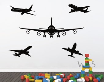 5 Airplanes Wall Decals, Airplane Wall Stickers For Boys Room Wall Decorative, Biplane Silhouette Wall Stickers, Best Gift For Plane Lovers