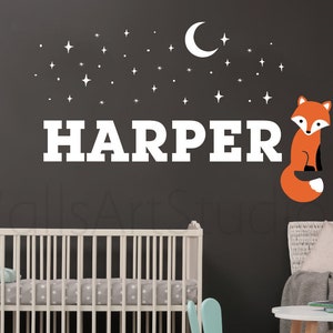Personalized  Name Decal ,Fox With Name Wall Sticker, Adventure  Decor For  Child's Bedroom, Nursery  Name Wall Stickers