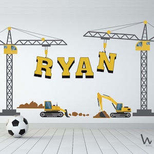 Crawler Digger Crane Truck Sticker, Personlized Name With Constuction Truck wall decal Nursery art Bedroom Nursery Kids room Wall Decals