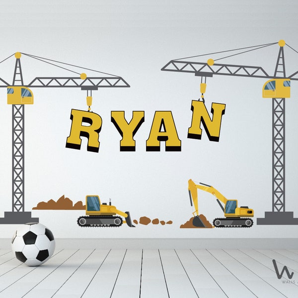 Personalized Construction Truck Wall Decal, Nursery Kids Room Decor