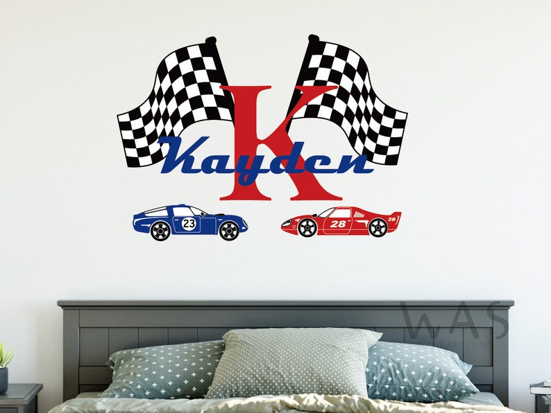 Custom Racing Name Wall Decal for Boys,speedy Race Flag Wall Sticker ...