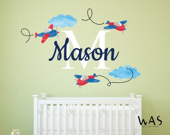 Airplane Name Wall Decal for Boys, Personalized Wall Decal Plane Decor Boys Room, Personalized Name Wall Decal, Airplane Wall Decal