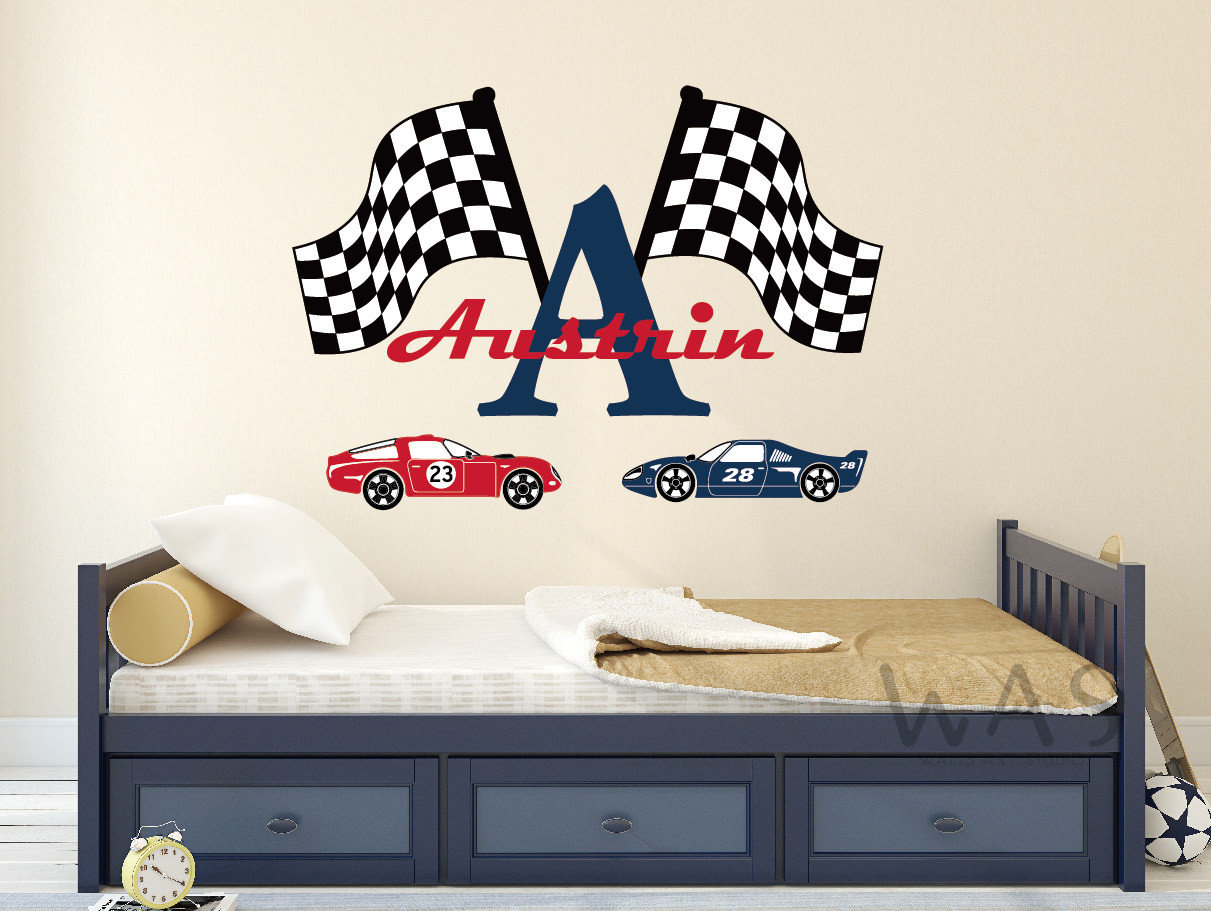 Custom Racing Name Wall Decal for Boys,speedy Race Flag Wall Sticker ...