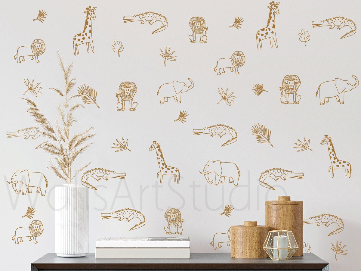 Animals Pattern Wall Decals - Safari Nursery Wall Art, Jungle Nursery ...