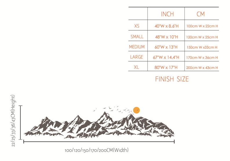 Décalcomanie murale grandes montagnes pour chambre d'enfant, décalcomanies montagnes avec oiseaux du soleil, décalcomanies en vinyle montagnes, décoration murale de chambre à coucher image 4