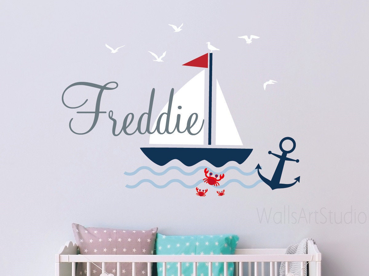  Personalized Name & Initial Rudder & Anchor Vinyl Wall Decor I  Nursery Wall Decal for Baby Boy & Girl Decoration I Nautical Decor I  Multiple Options for Customization (Wide 40 x