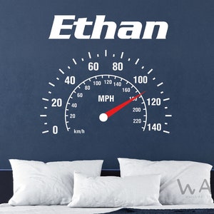 Small Version mph Speedometer Wall Decal Sticker Custom Boy Name With Speedometer Wall Stickers Nursery Car Cars Baby Man Garage Speed Fast