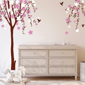 Cherry Blossom Tree Wall Decal,Weeping Willow Tree Decal , Girl&#39;s Room Tree Wall Decal, Nursery Tree Wall Decal For Bedroom  Decor