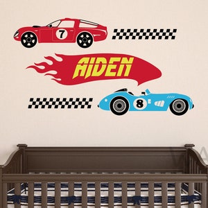 Personalized Race Car Name Wall Decal - Racing Wall Decals - Nursery Wall Decals - Racing Car Art Mural Removable Vinyl Sticker