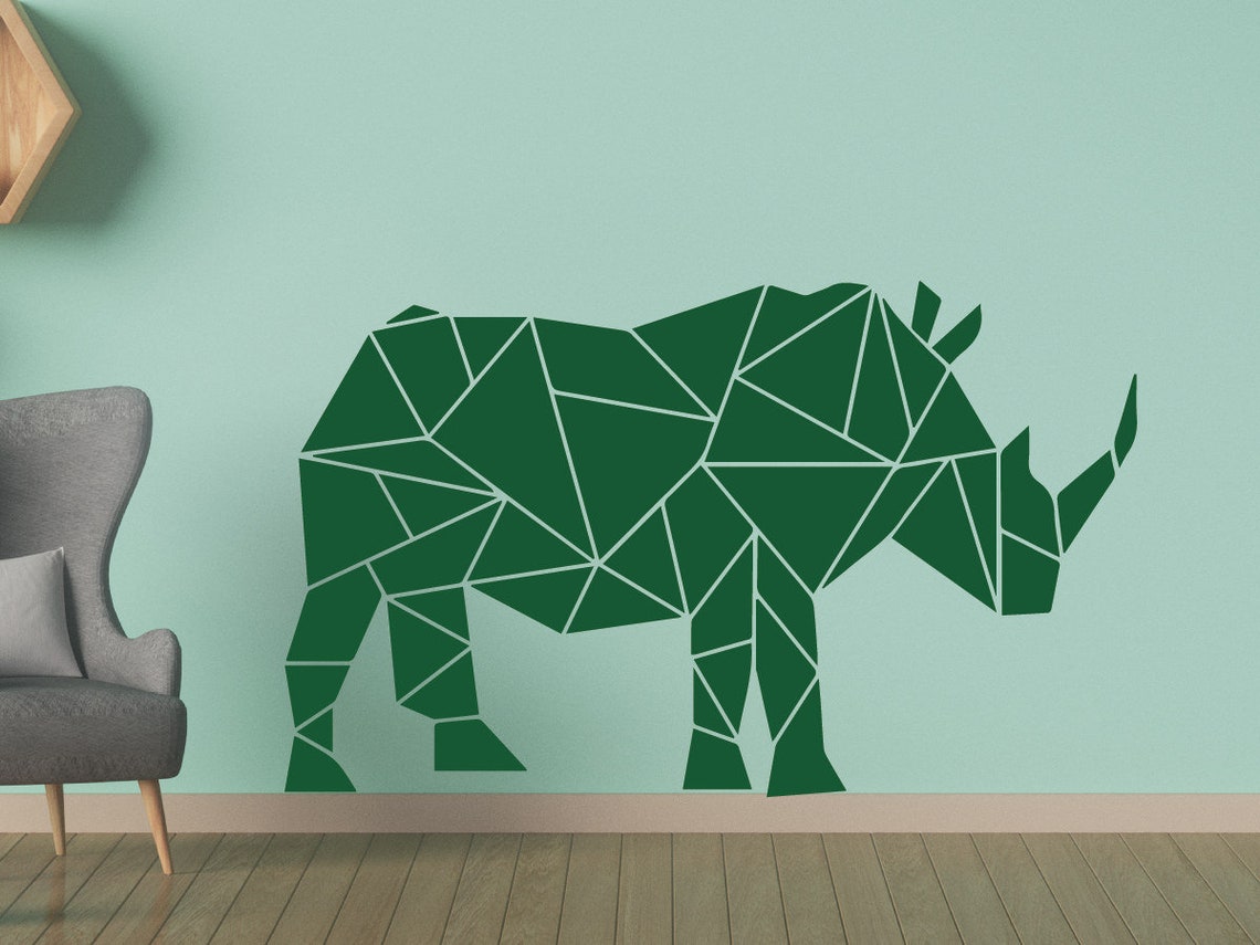 Geometric Rhinoceros Wall Decalstrigangle Rhinoceros Family Etsy