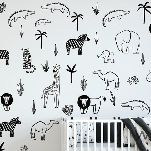 Safari Theme Kids Room Wall Decal Fabric Wall Decal Room Mural Etsy