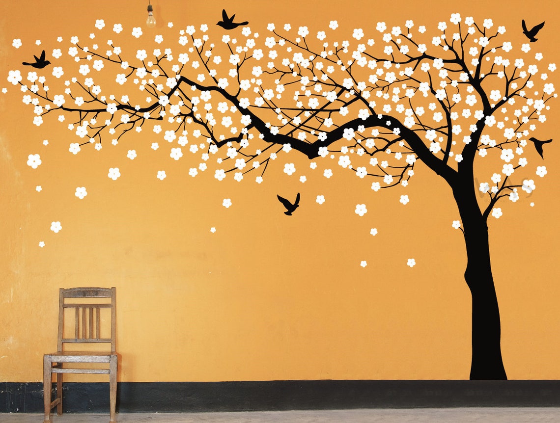Large Cherry Blossom Tree, Flowers Blowing in the Wind Tree Wall Decals ...
