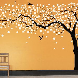 Large Cherry Blossom Tree, Flowers Blowing in The Wind Tree Wall Decals Tree Wall Art, Kids Rooms Teen Girls Boys Wall Stickers Room Decor