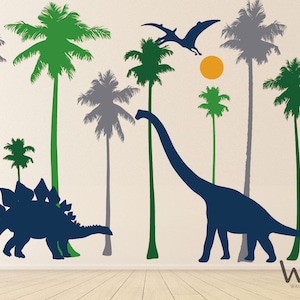 Large  Tree With Dinosaurs Wall Decals, Forest Wall Decals,Large Dinosaurs Wall Decals, Kids Wall Decals,Kindergarten Wall Decor