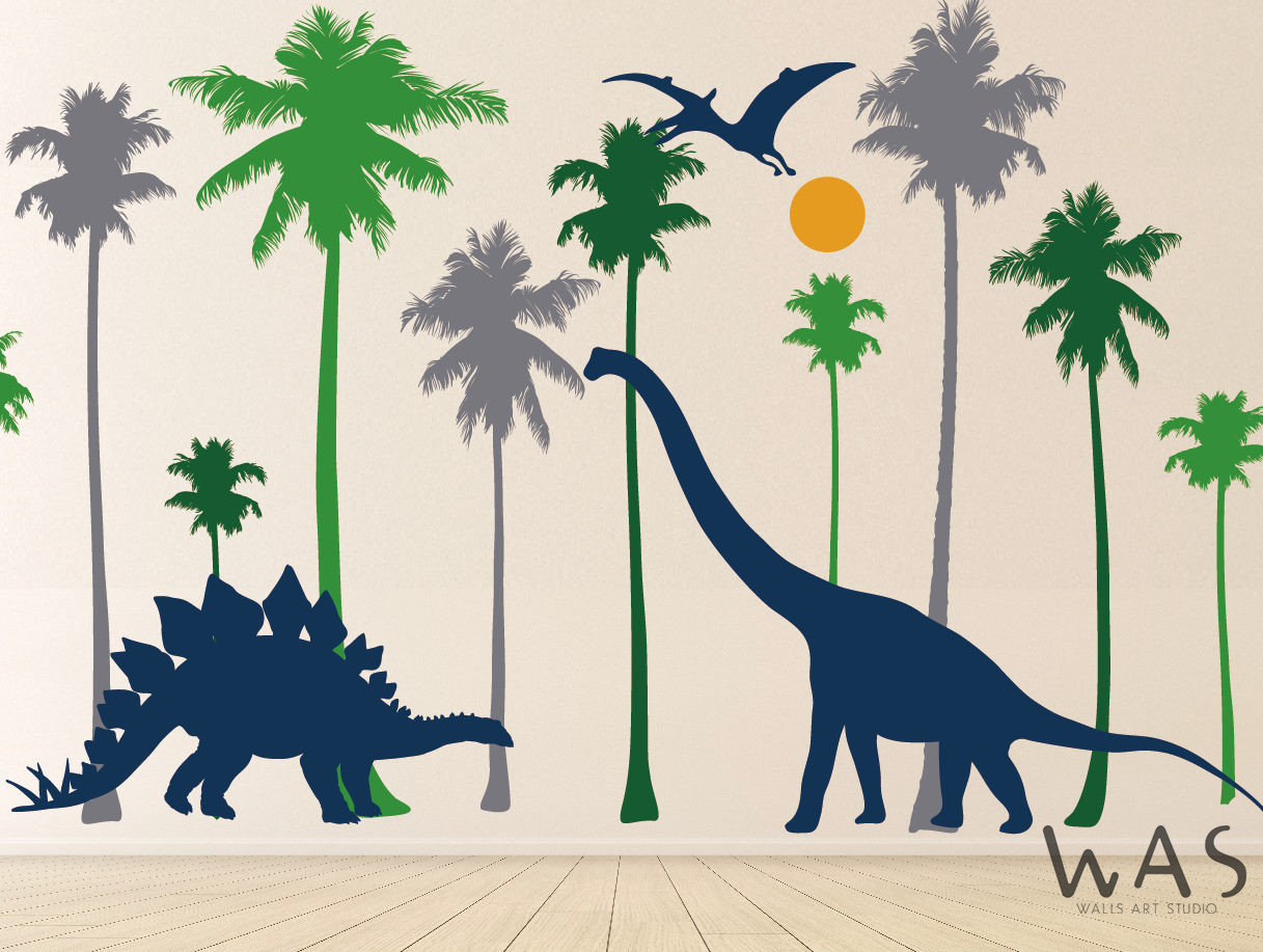 Large Tree With Dinosaurs Wall Decals Forest Wall Etsy UK