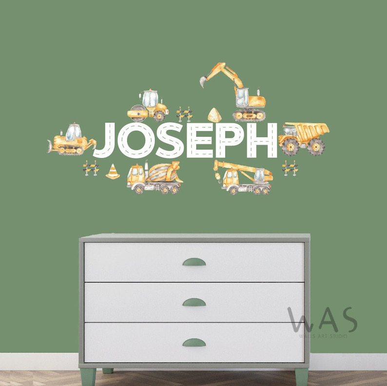 Personalized Name With Watercolor Construction Trucks Wall Decals ...