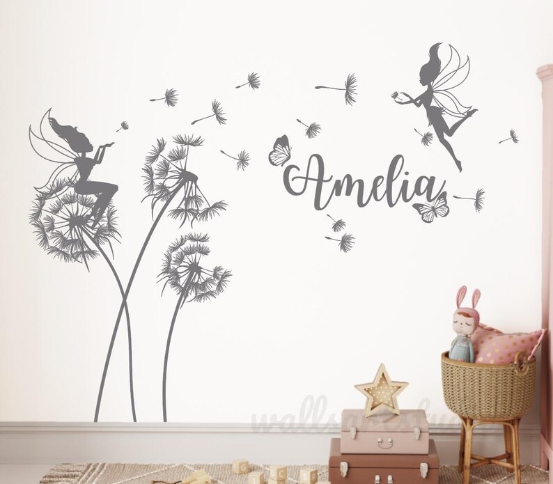 Personalized Girl Name With Fairy Dandelion Butterflies Floral Wall ...