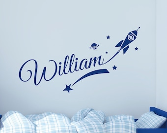 Rocket  Personalized Name Wall Vinyl Decals  Boys Room Wall Decor,Children's Bedroom Rocket, Rocket Boy Name Home Decor