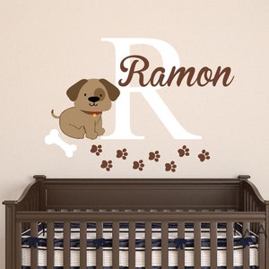 Personalized Kids Name With Cute Dog Wall, Custom Name With Puppy Wall Stickers Decoration- Dog Bone Footprint Vinyl Stickers Nursery Decals