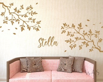 Tree Top Branches Wall Decal Vinyl Sticker Black Tree Wall Decal Tree Branches Wall Stickers Gold Leaves Wall Decals Living Room Bedroom