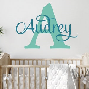 Personalized Name Wall Decal Kids Name Monogram Initial Fancy Cursive ...