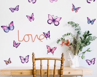Watercolor Butterfly Wall Stickers, Colorful Peel-Stick Decals for Girls Bedroom (16pcs)