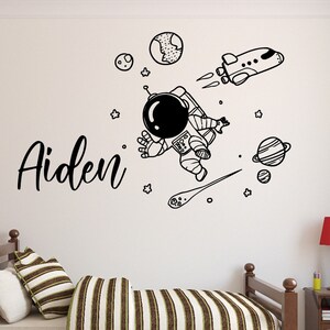 Boy Name Wall Decal, Space Wall Art, Rocket Decal, Astronaut Wall Decor ...