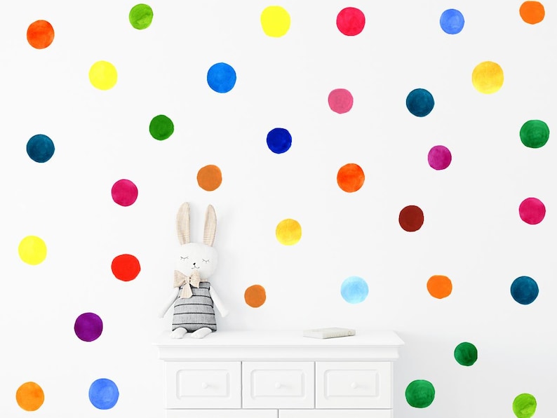 Colorful Polka Dot Wall Decals, Watercolor Rainbow Dots Wall Sticker ...