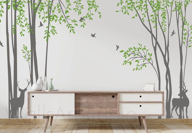 Forest Tree Wall Decal Leafy Weeping Willow Tree Decal Etsy