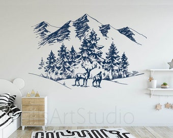 Adesivi Murali Animali Del Bosco E Pino Ad Acquerello - Set Decorativo Per Cameretta, Soggiorno, Asilo, Rimovibile - 5
