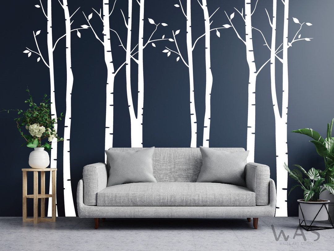 Autocollant Mural Forêt Bouleau écureuils, Vinyle Amovible, Déco Pépinière Bébé, Art Mural Nature