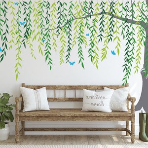 Weeping Willow Wall decals, Hanging Vines Willow Leaf Wall Decals, Green Plants Wicker Wall Sticker DIY Removable Willows Tree Wall Sticker