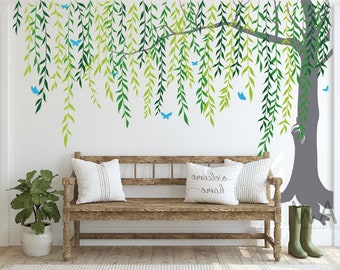 Weeping Willow Wall decals, Hanging Vines Willow Leaf Wall Decals, Green Plants Wicker Wall Sticker DIY Removable Willows Tree Wall Sticker