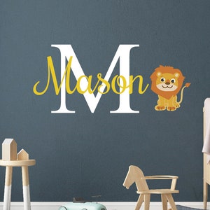 Personalized Lion Name Wall Decal - Baby Boy Room Decor, Baby Lion Wall Decals, Custom Name with Baby Lion & Monogram Nursery Wall Sticker