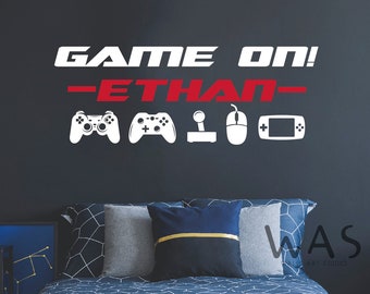 Personalized Boy Name Gamer Wall Vinyl Decal, Video Game Wall Decal, Game Zone Controllers Decal, Gaming Room Decor, Gift for Gamers
