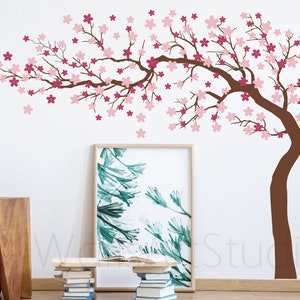 Cherry Blossoms Tree Decal , Tree With Flowers  Wall Decal, Girls Room Wall Decal, Nursery Tree Wall Decal For Bedroom Wall Decor