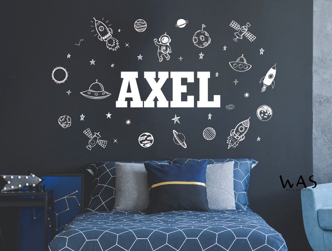 Custom Boy Name With Astronaut Planet Rocket Wall Stickers for Kids ...